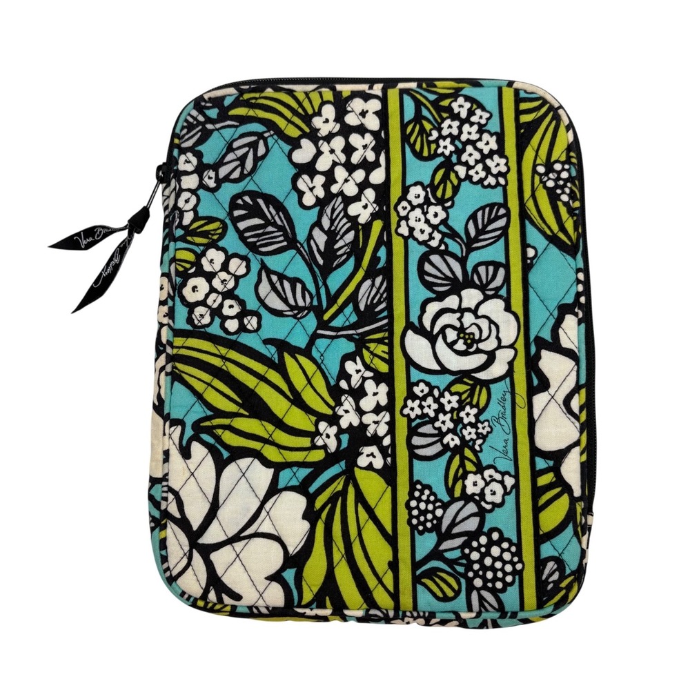 Vera Bradley iPad Tablet Sleeve Island Blooms Print (Retired) Blue Green Quilted